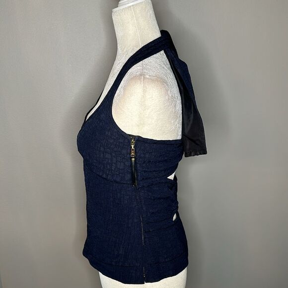 Louis Vuitton halter blue silk lining cut out back top size 38 - Picture 2 of 14